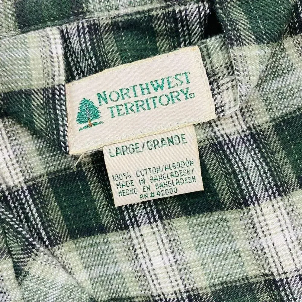 Northwest Territory Flannel Pajama Mens XL Green Plaid Snap Button 2pc Lounge XL
